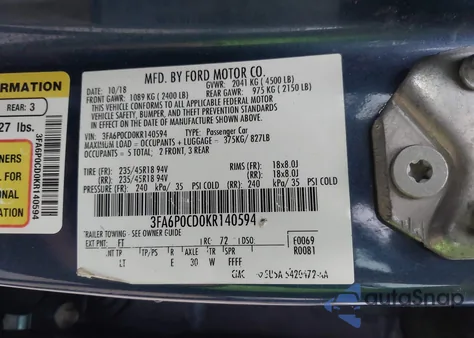 2019 Ford Fusion Sel из США, поврежденный, VIN 3FA6P0CD0KR140594